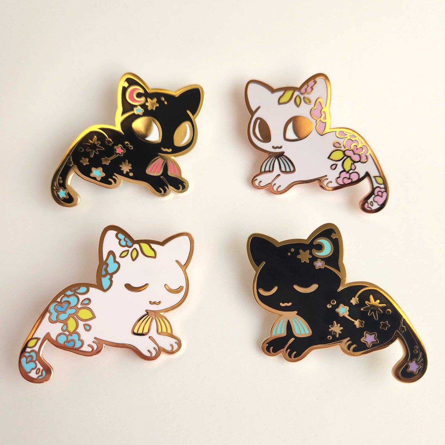 Wish and Bloom cats enamel pins