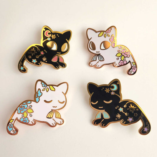 Wish and Bloom cats enamel pins